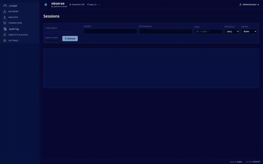 Filtering sessions and opening the drawer